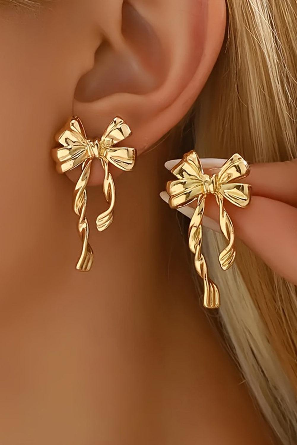 Gold bow knot stud earrings - elegant lightweight jewelry for women