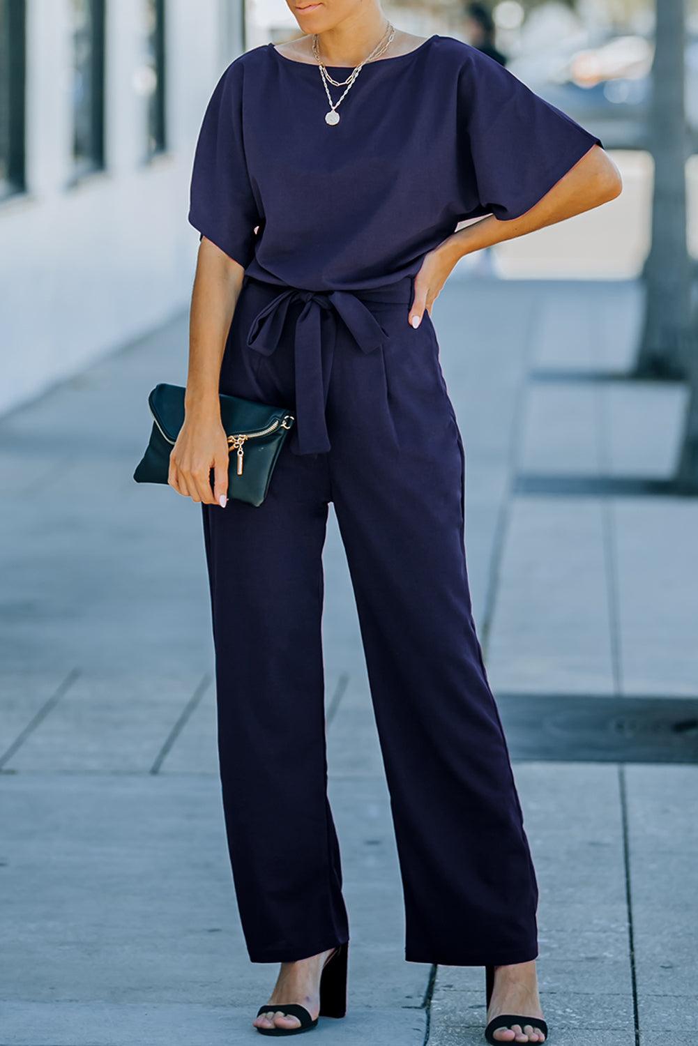 Glam Belted Wide Leg Jumpsuit