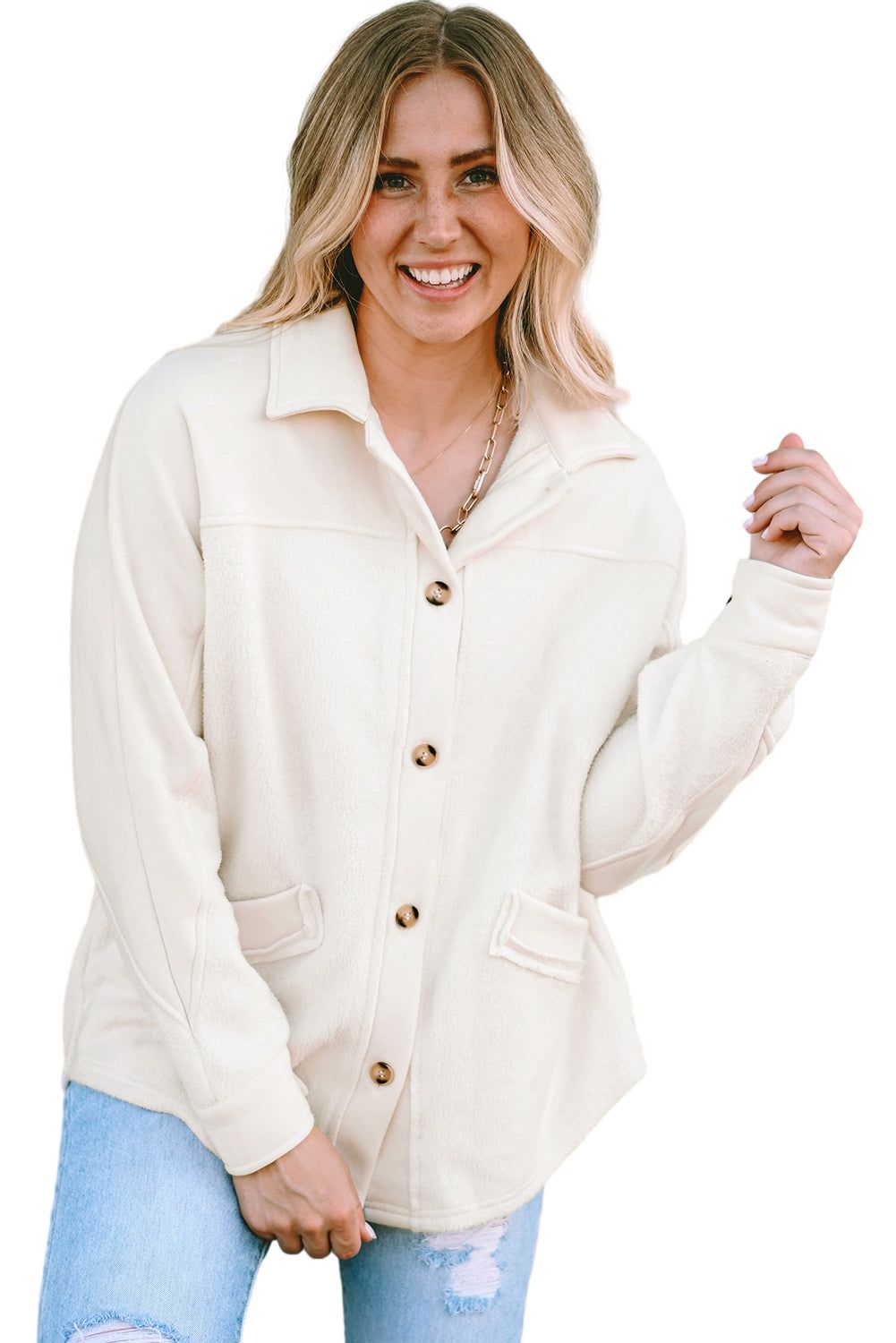 Stitching Pocket Raw Hem Shacket