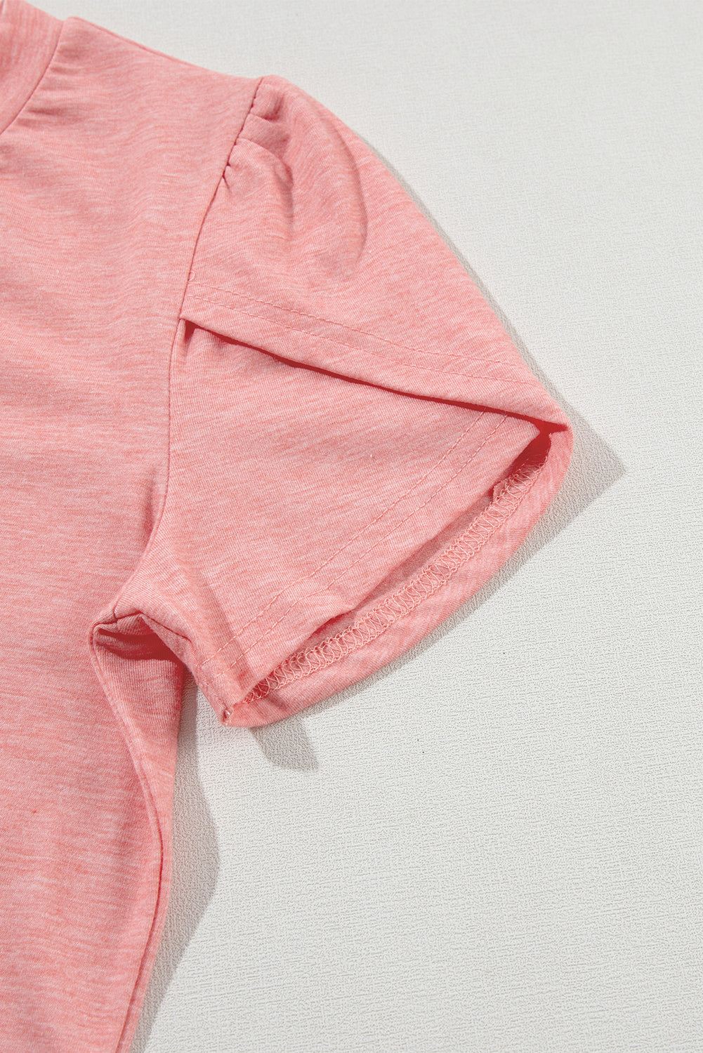Rose tan petal sleeve V-neck t-shirt with soft fabric and feminine flutter sleeves.