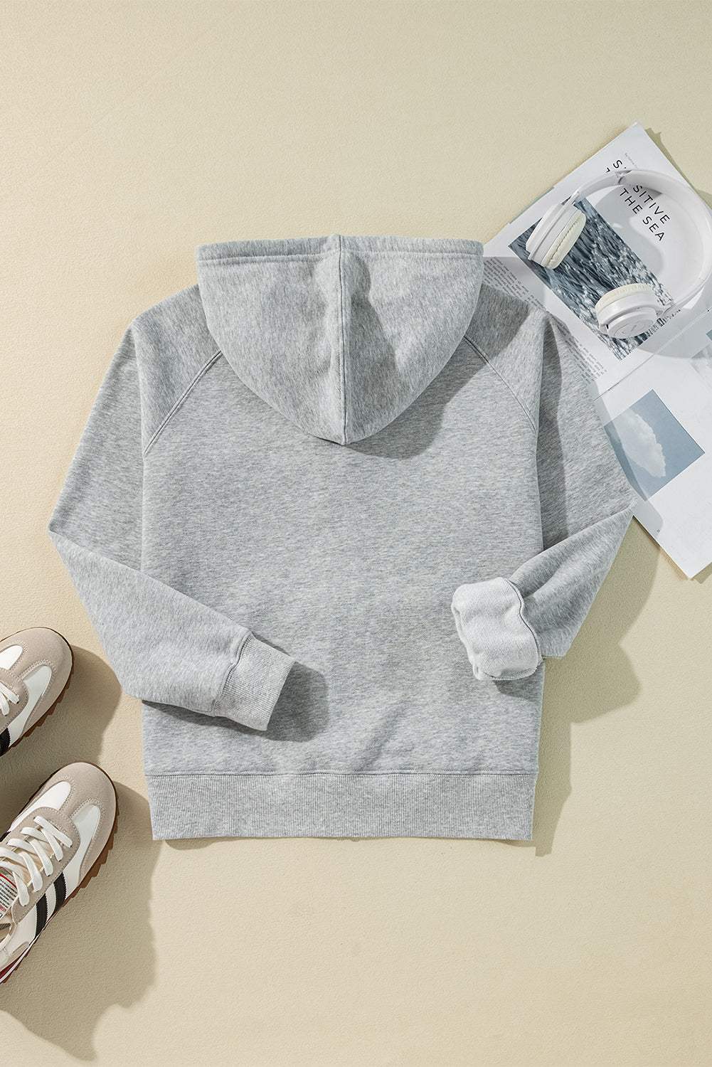 Light Grey Solid Color Fleece Lined Zip