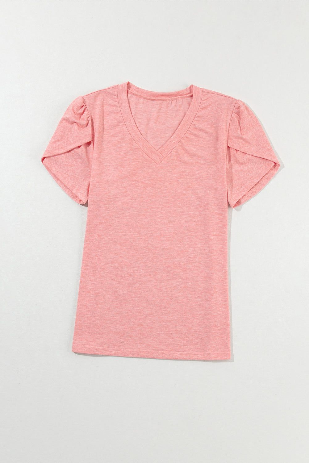 Rose tan petal sleeve V-neck soft breathable casual t-shirt for women