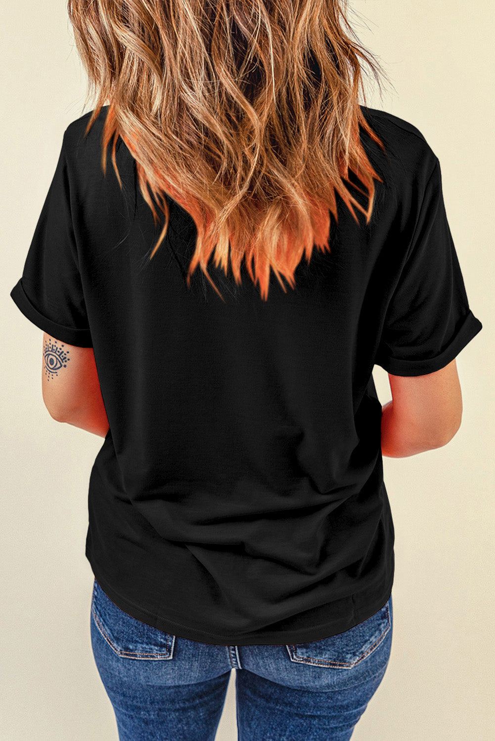 Black Baseball Bow Knot Print Round Neck