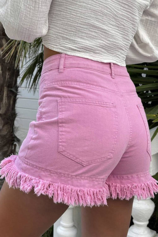pink denim shorts Back View