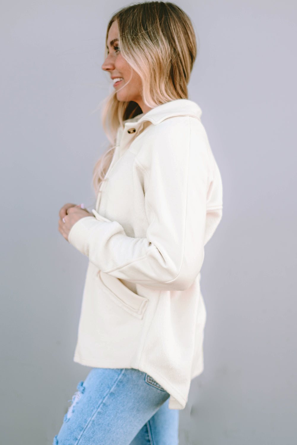 Stitching Pocket Raw Hem Shacket