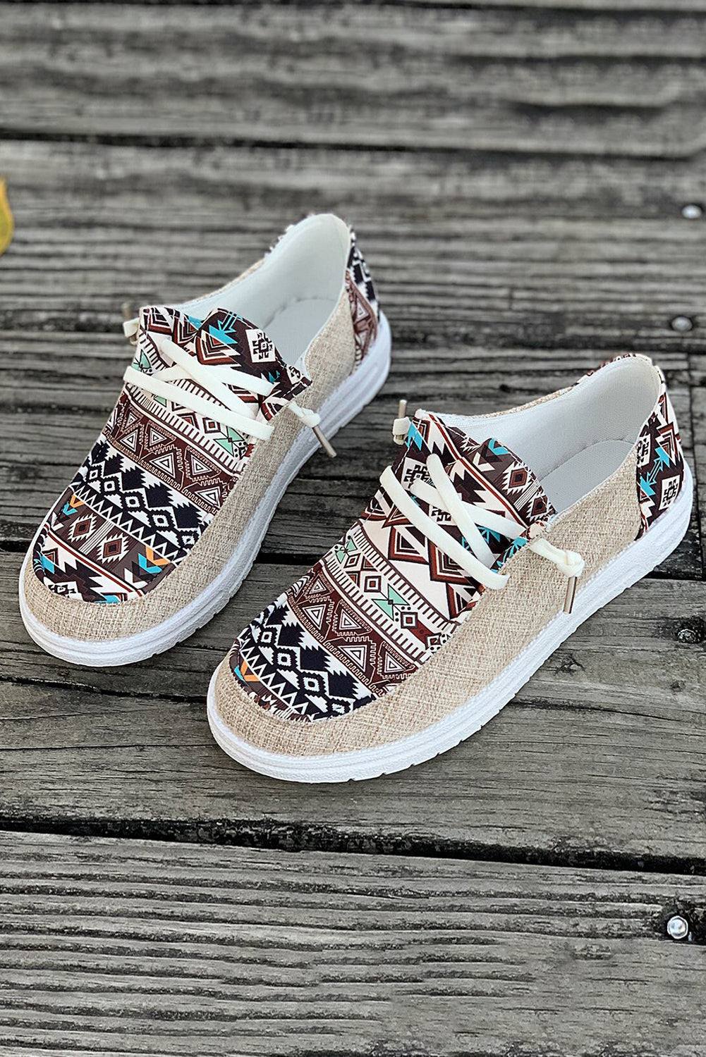 Ashleigh Blue Vintage Aztec Patchwork Lace-up Decor Flat Shoes