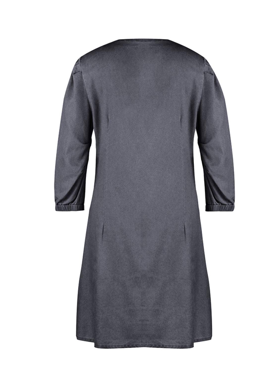 Full Size V-Neck Half Sleeve Dress in gray, featuring basic style and no stretch fabric.