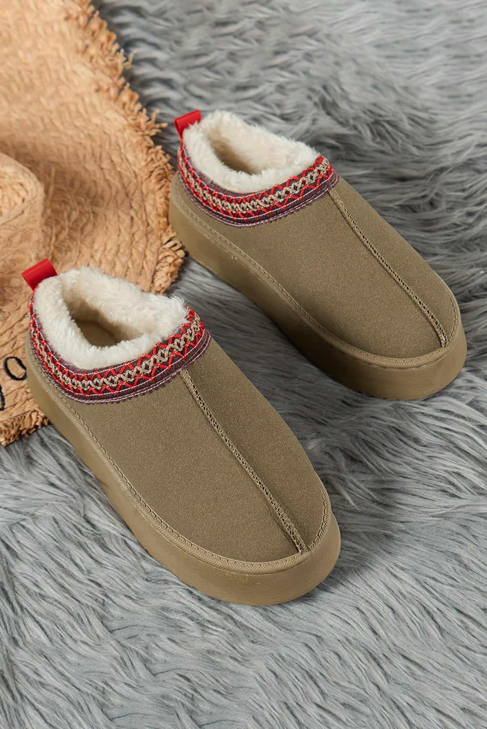 Sage Contrast Print Suede Plush Lined Snow Boots