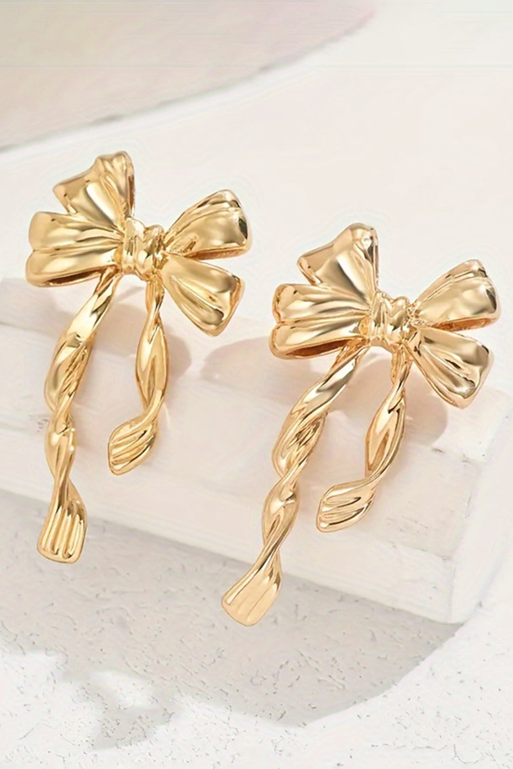 Gold Bow Knot Stud Earrings – Elegant Plated Alloy Lightweight Jewelry for Women