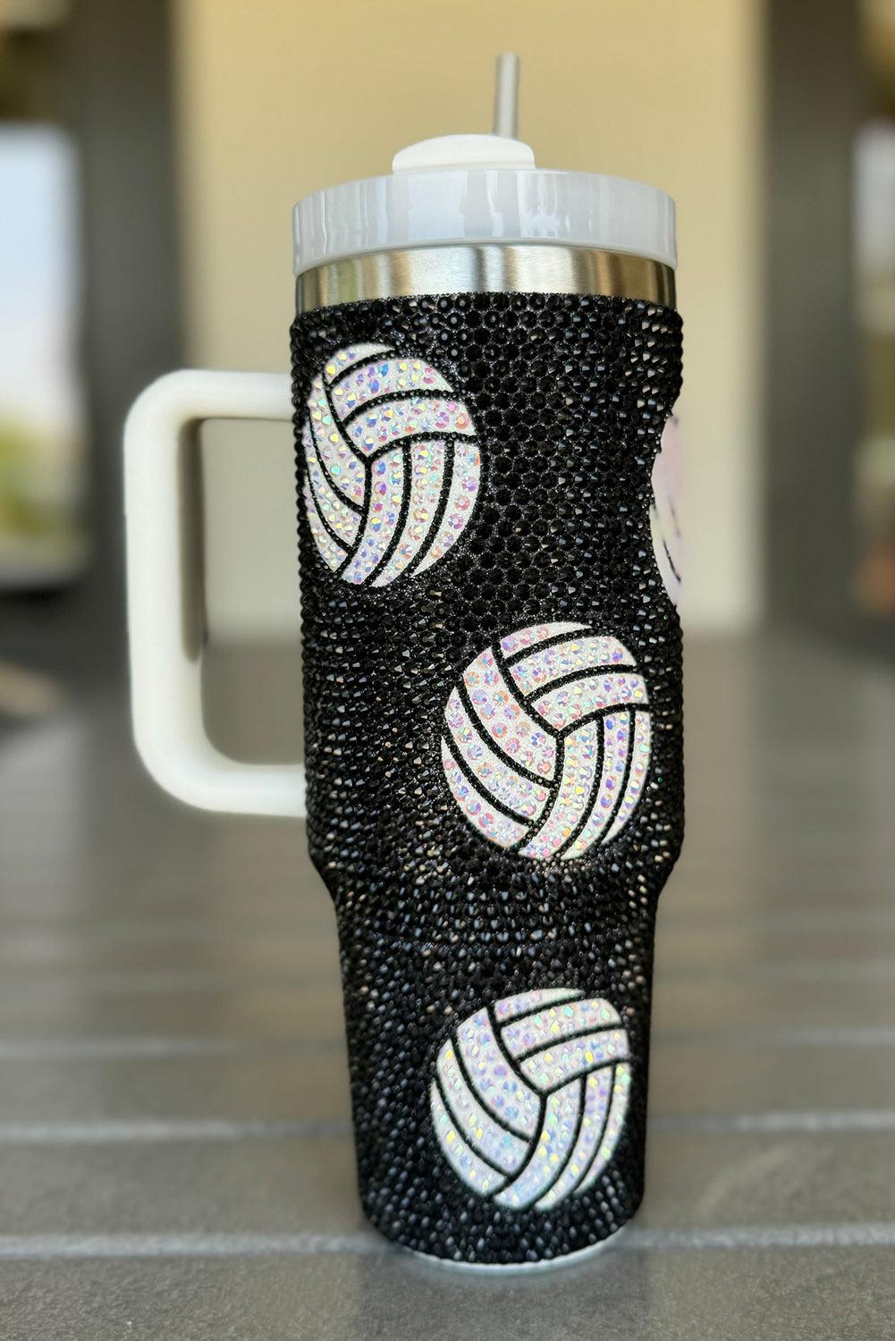 White 40 oz Rhinestone Volleyball Tumbler