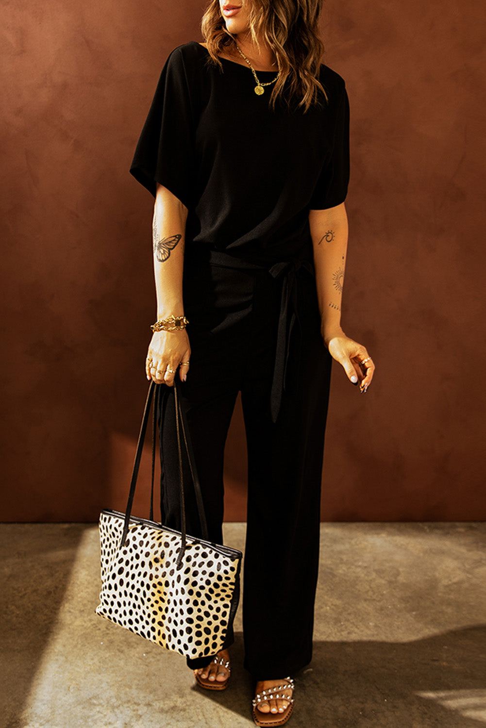Glam Belted Wide Leg Jumpsuit