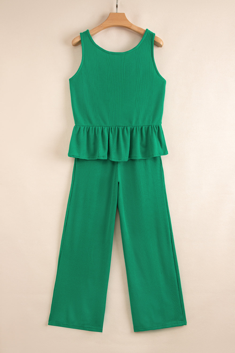 Ensemble débardeur et pantalon côtelés de couleur unie verte