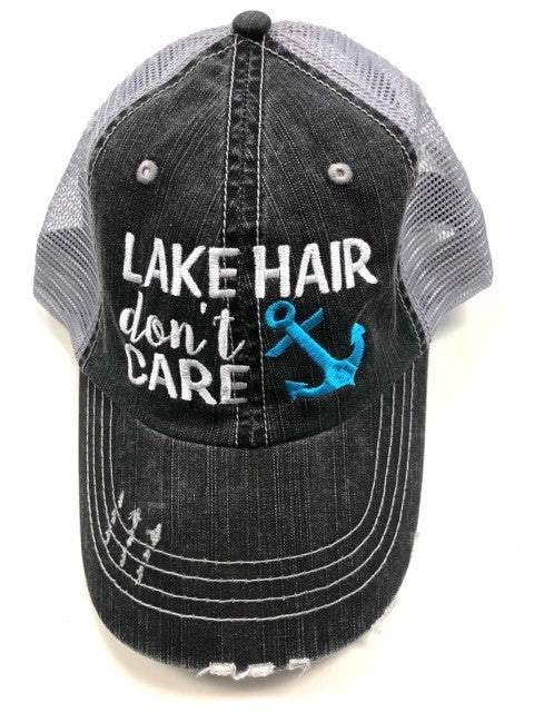 Close-up of embroidered Care Blue anchor trucker hat