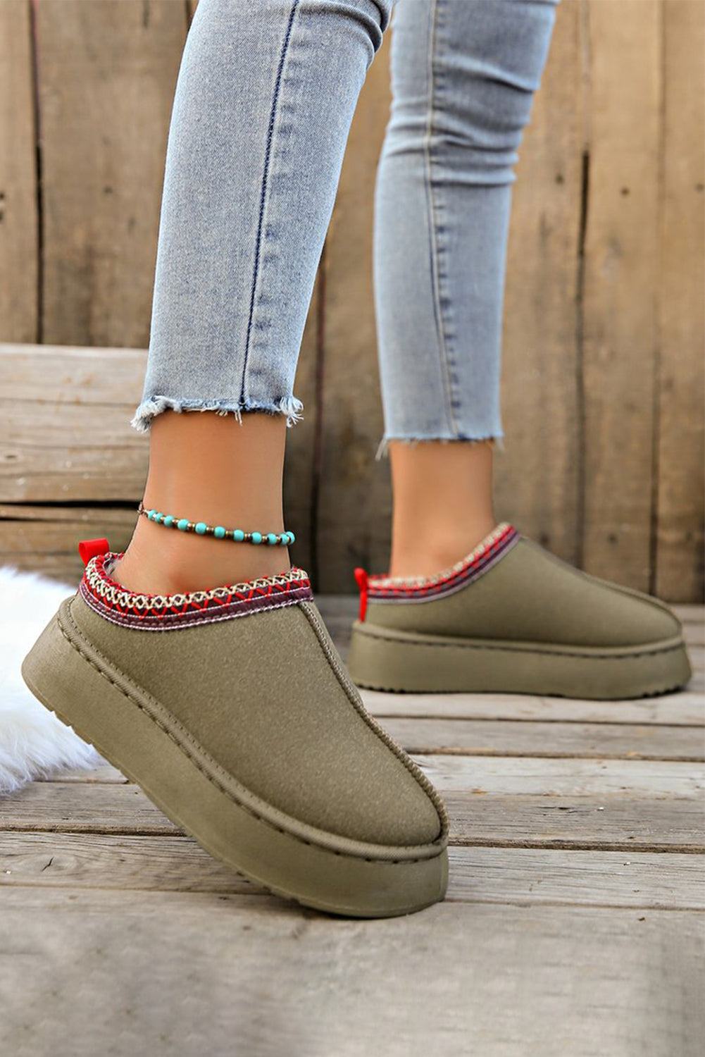 Sage Contrast Print Suede Plush Lined Snow Boots