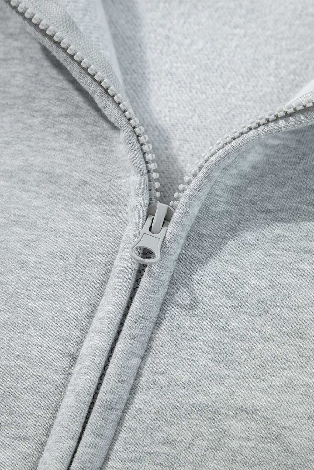 Light Grey Solid Color Fleece Lined Zip