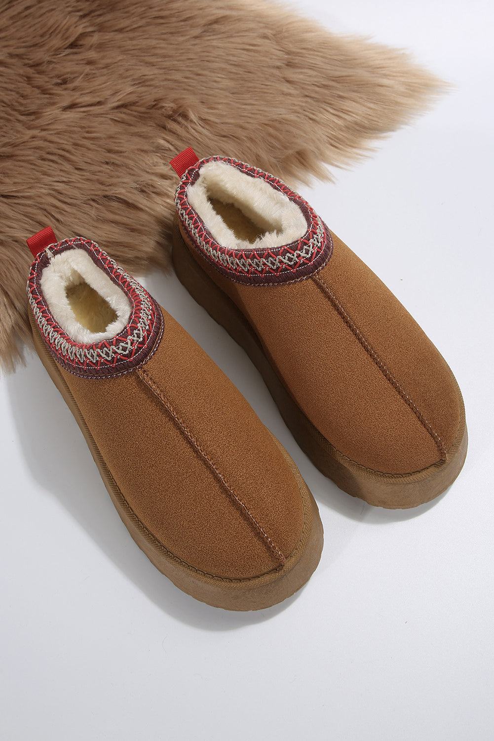 Brown Contrast Print Suede Plush Lined Snow Boots