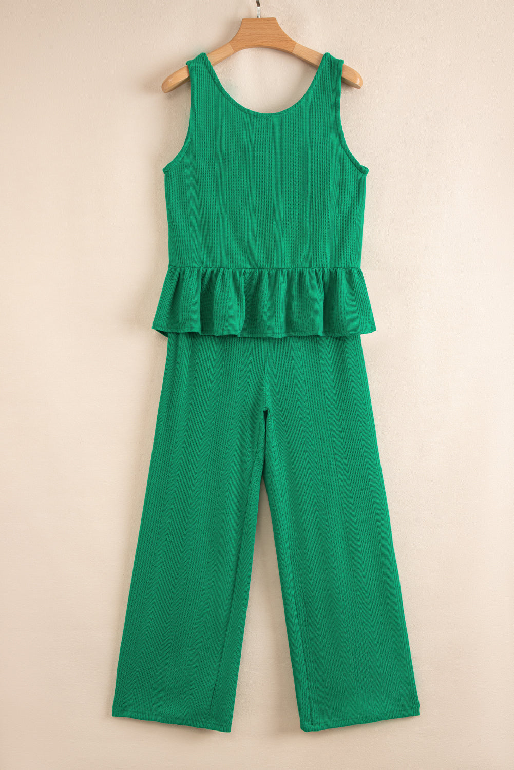 Ensemble débardeur et pantalon côtelés de couleur unie verte