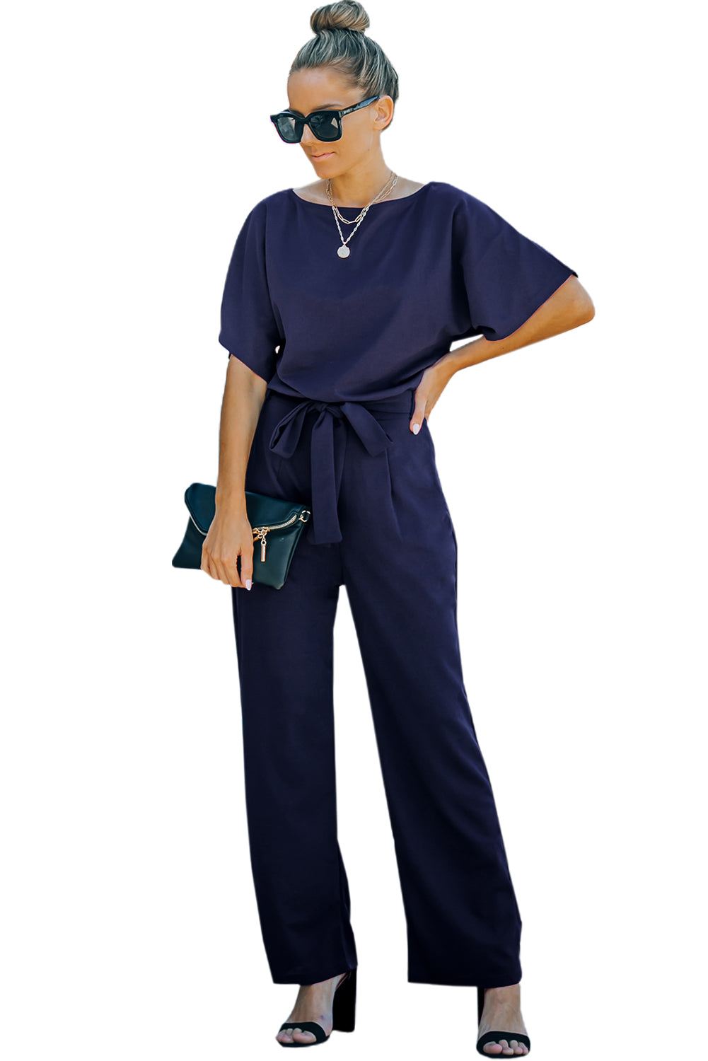 Glam Belted Wide Leg Jumpsuit