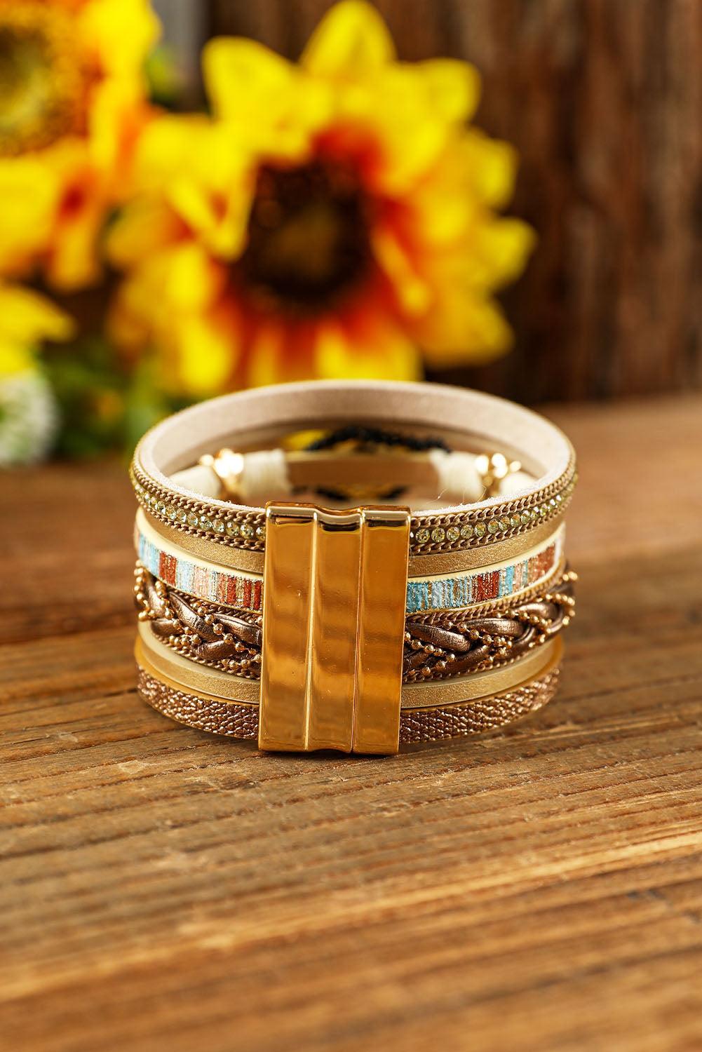 Bracelet à boucle magnétique avec perles en strass multicolores
