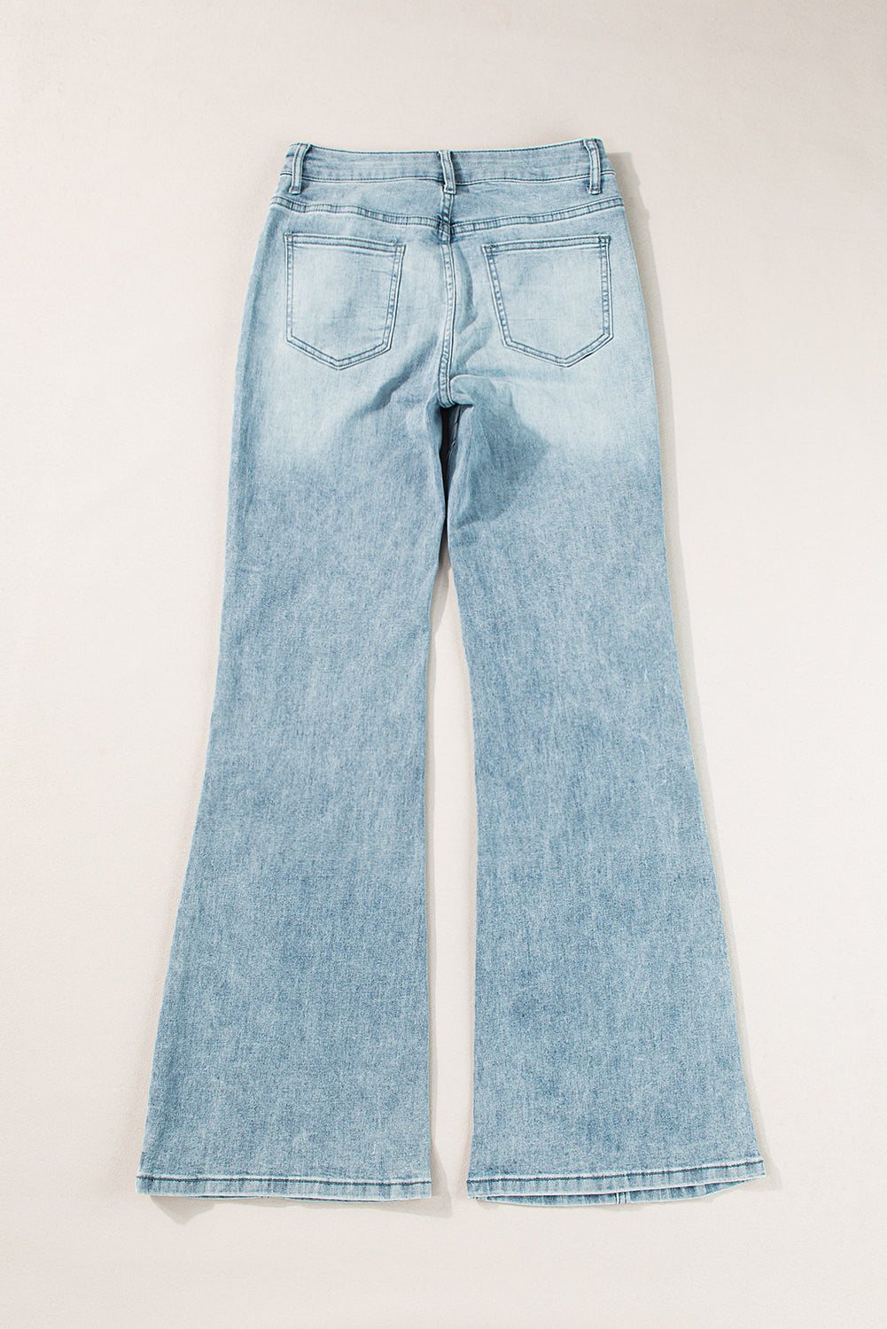 Dusk blue acid wash women's high waist extra wide leg long jeans laid flat back view