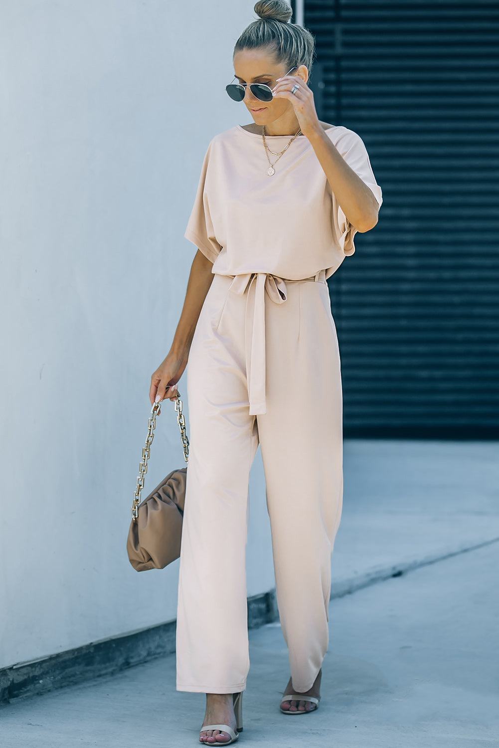Glam Belted Wide Leg Jumpsuit