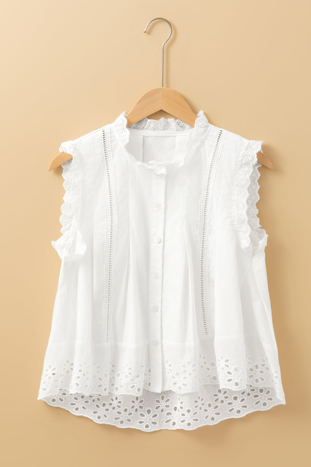 Chemise blanche sans manches en dentelle crochetée | Haut chic d'été