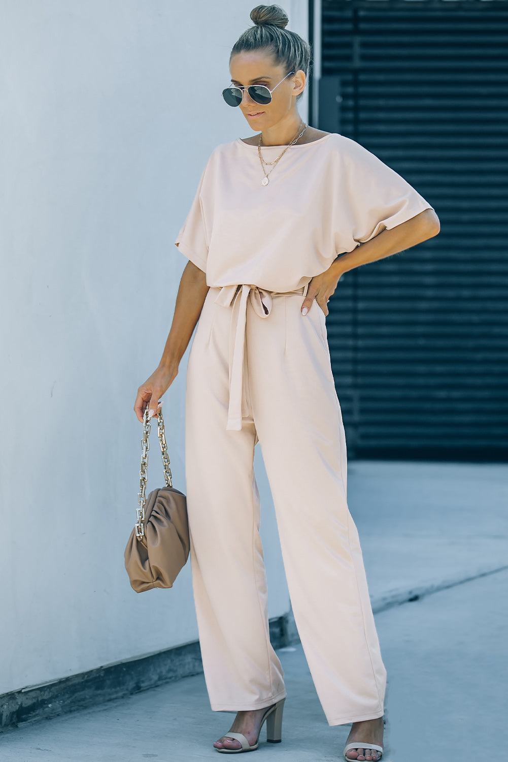 Glam Belted Wide Leg Jumpsuit
