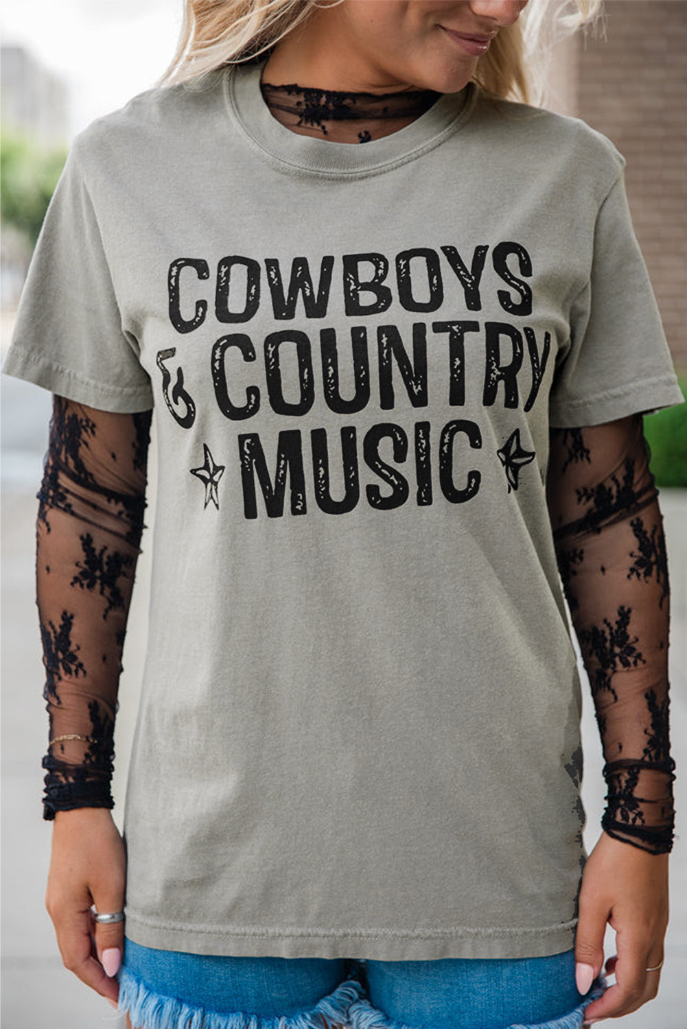 T-shirt ras du cou graphique High Cowboys & Country Music – Ambiance western, style quotidien