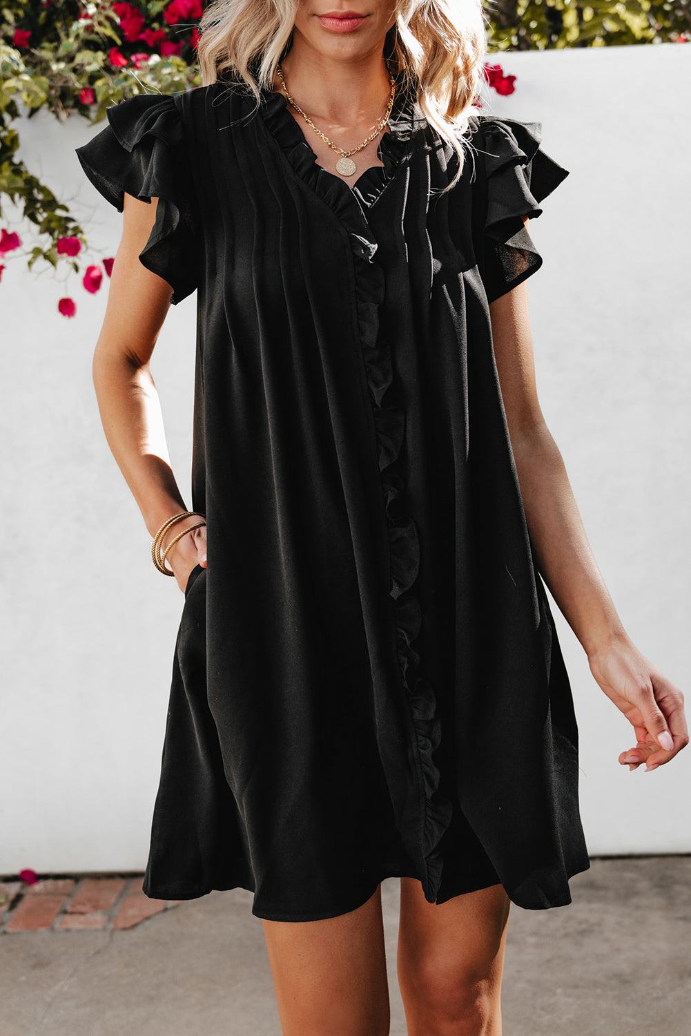 Black Ruffle Sleeve Long View