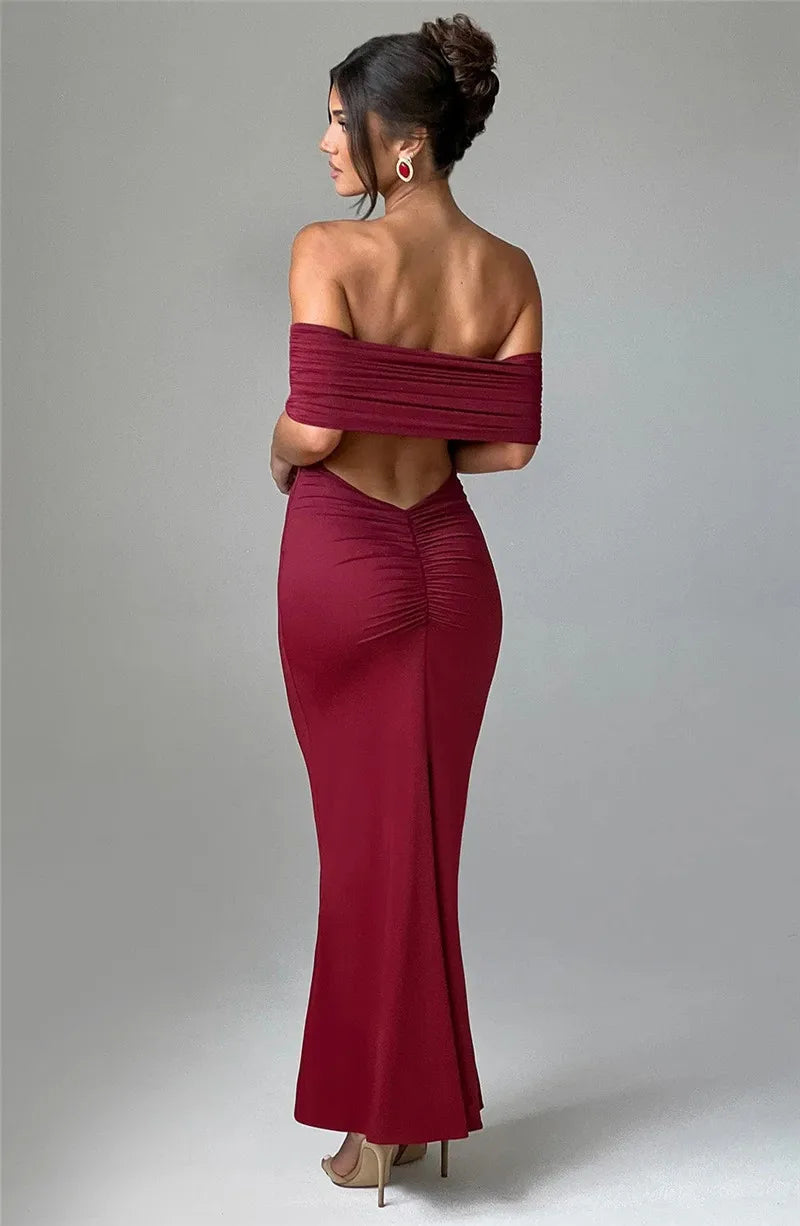 Robe longue sexy sans bretelles et dos nu, élégante