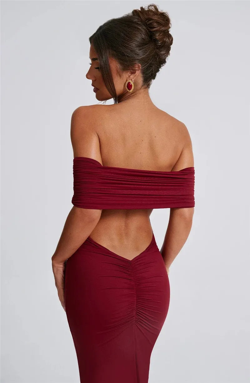 Robe longue sexy sans bretelles et dos nu, élégante