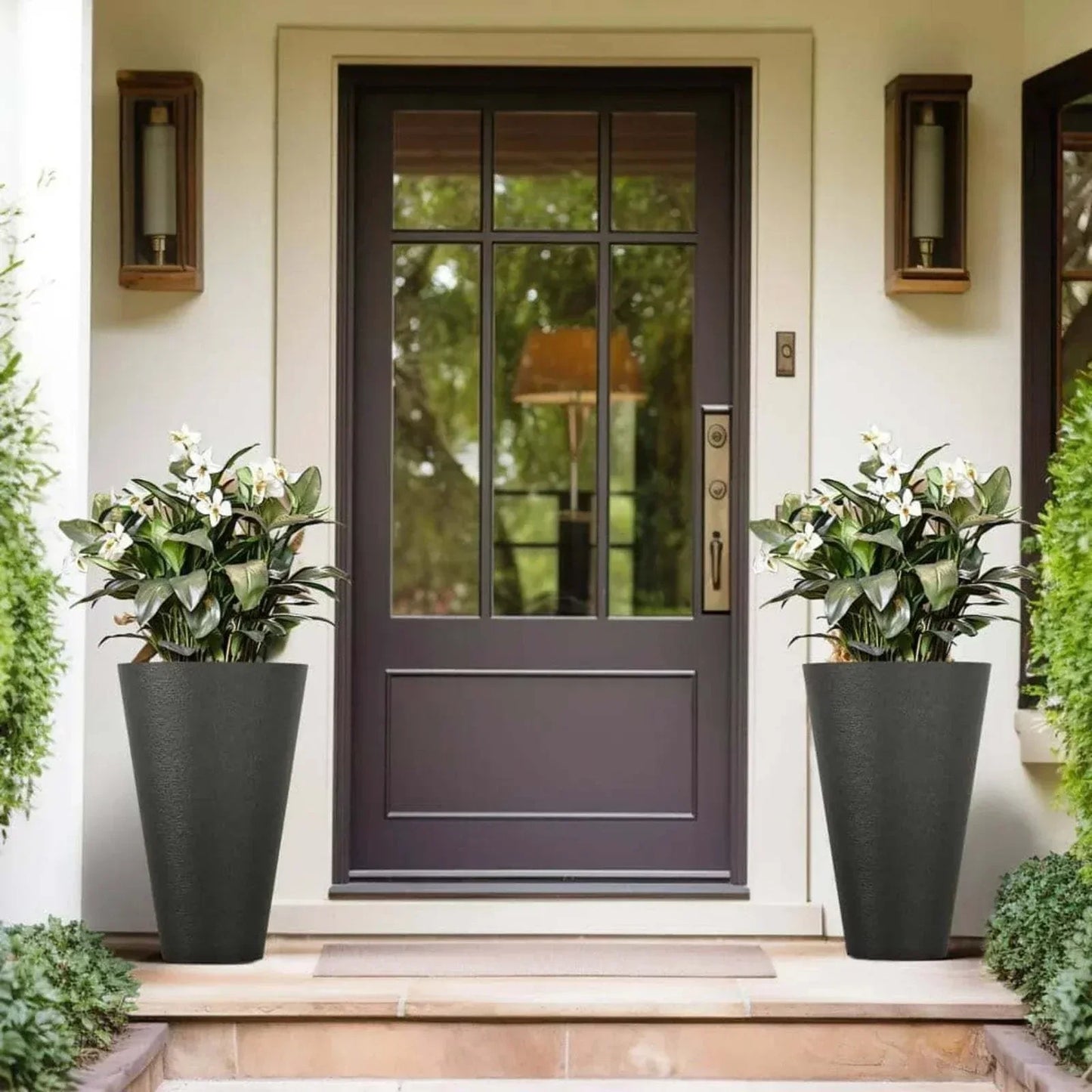 Lg and Tall 29 in Round Charcoal Black Plastic Planter