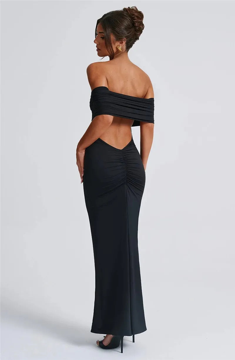 Robe longue sexy sans bretelles et dos nu, élégante
