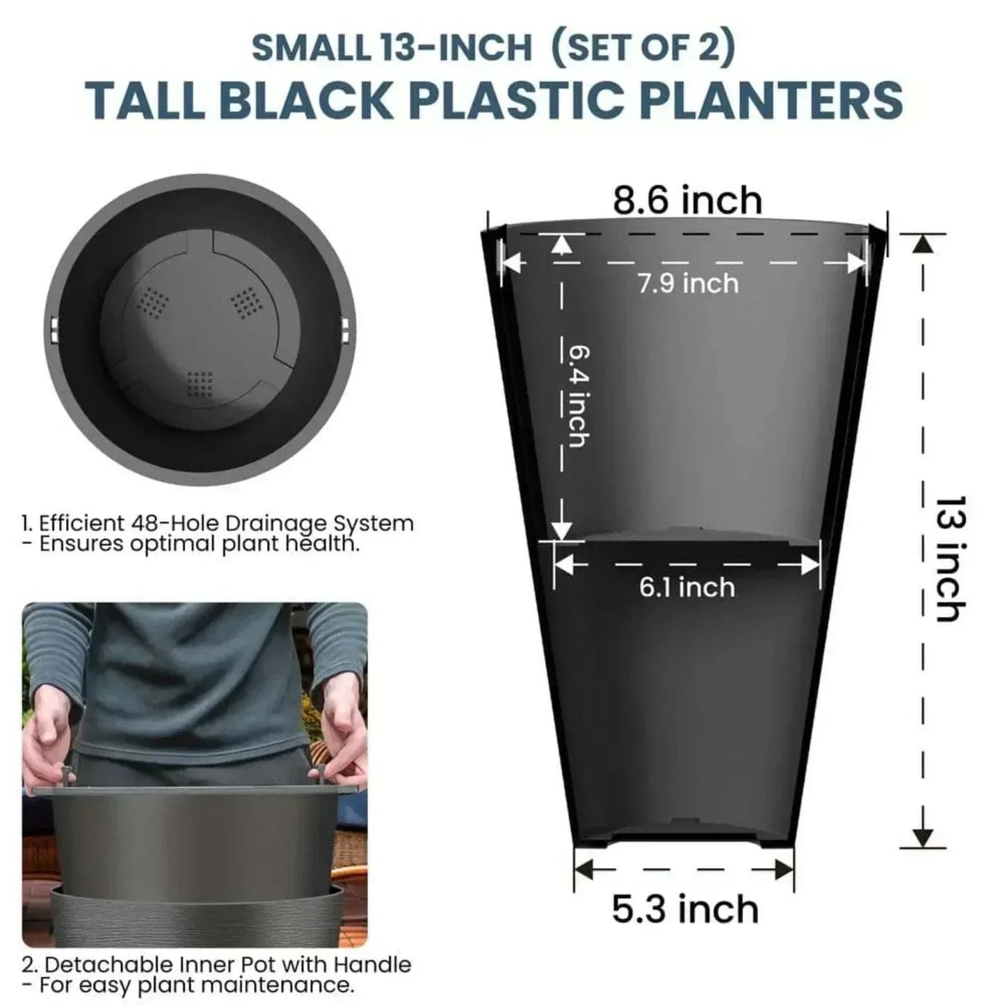 Lg and Tall 29 in Round Charcoal Black Plastic Planter