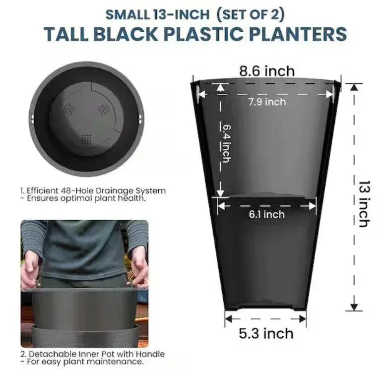 Lg and Tall 29 in Round Charcoal Black Plastic Planter