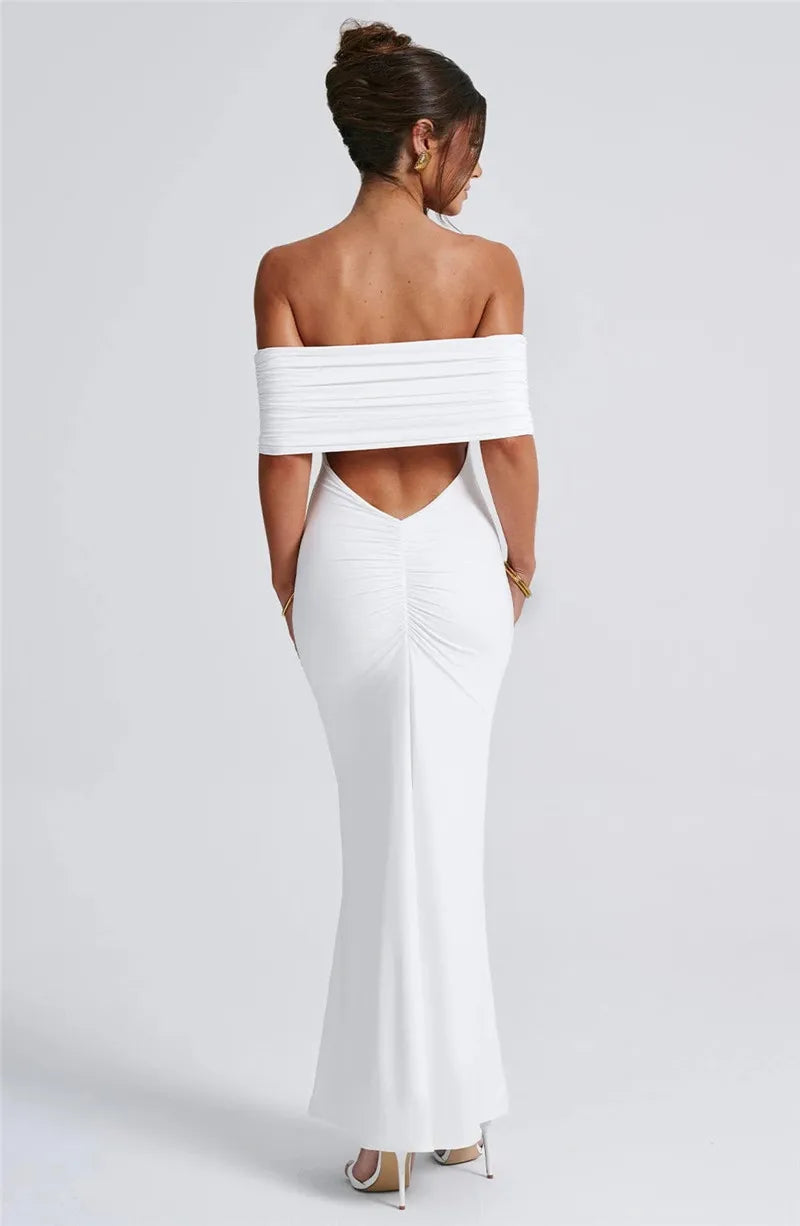 Robe longue sexy sans bretelles et dos nu, élégante