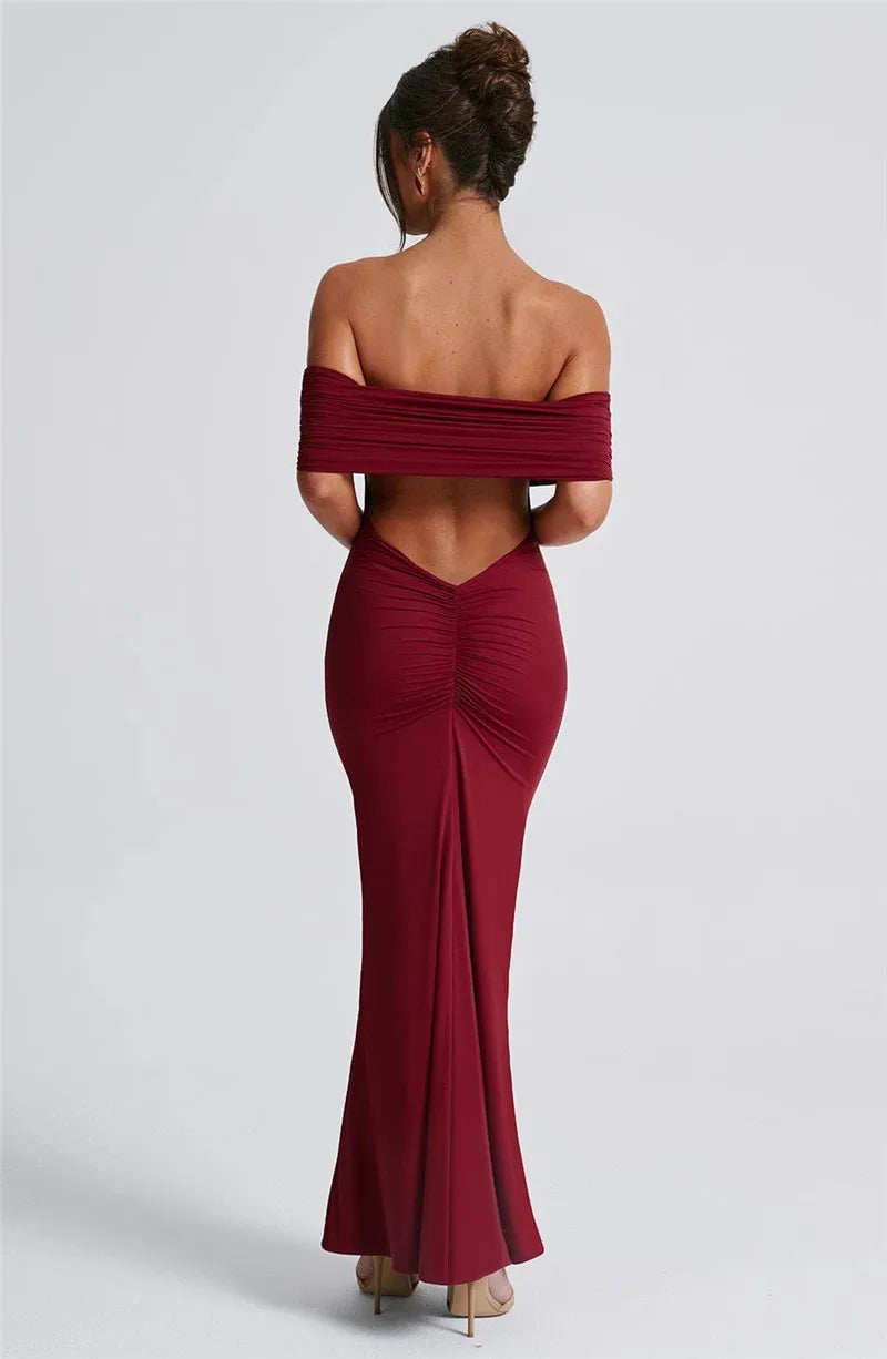 Robe longue sexy sans bretelles et dos nu, élégante