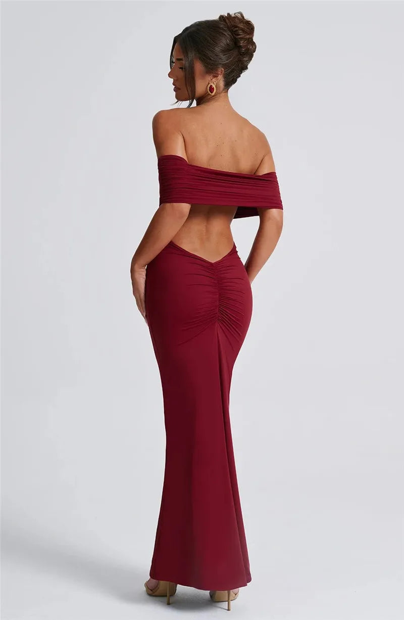 Robe longue sexy sans bretelles et dos nu, élégante