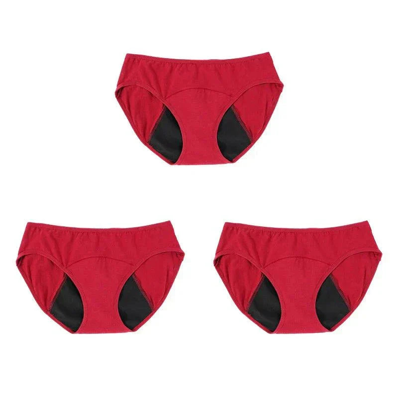 Period underwear set showing different color options Red
