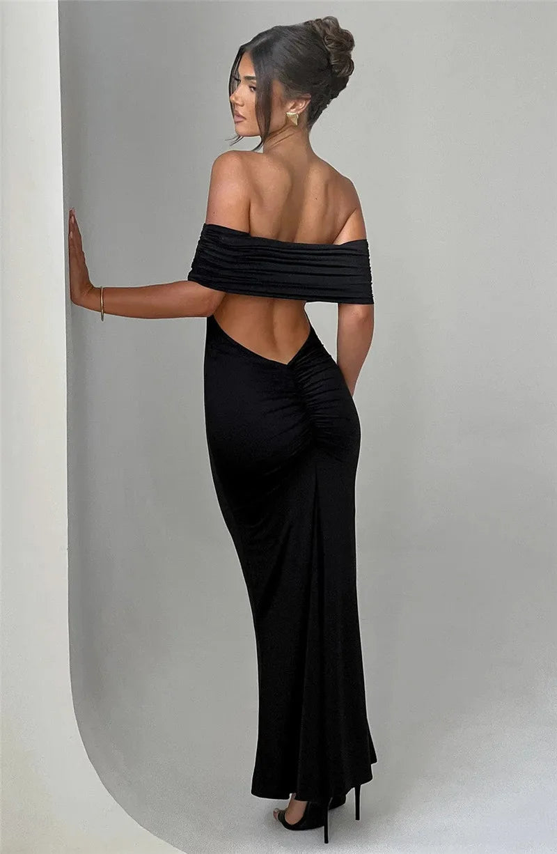Robe longue sexy sans bretelles et dos nu, élégante