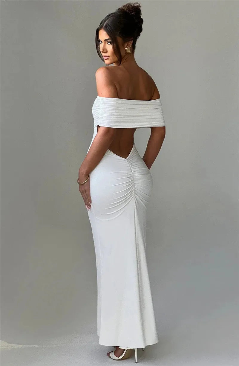 Robe longue sexy sans bretelles et dos nu, élégante