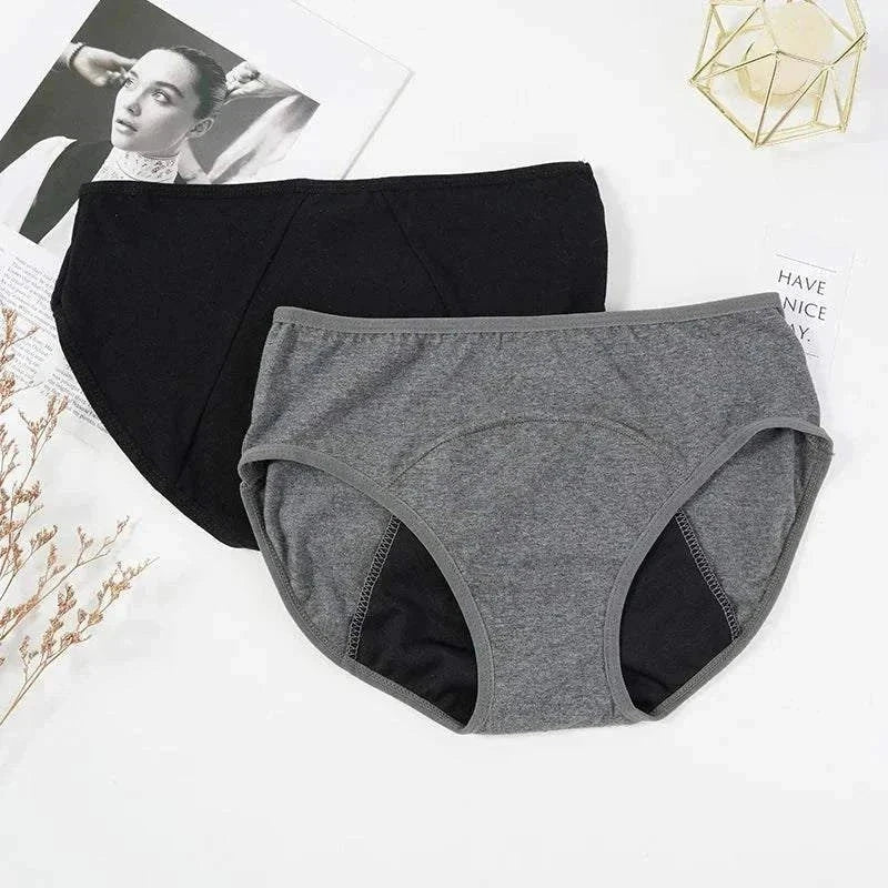 Period underwear set showing different color options Black, And Gray