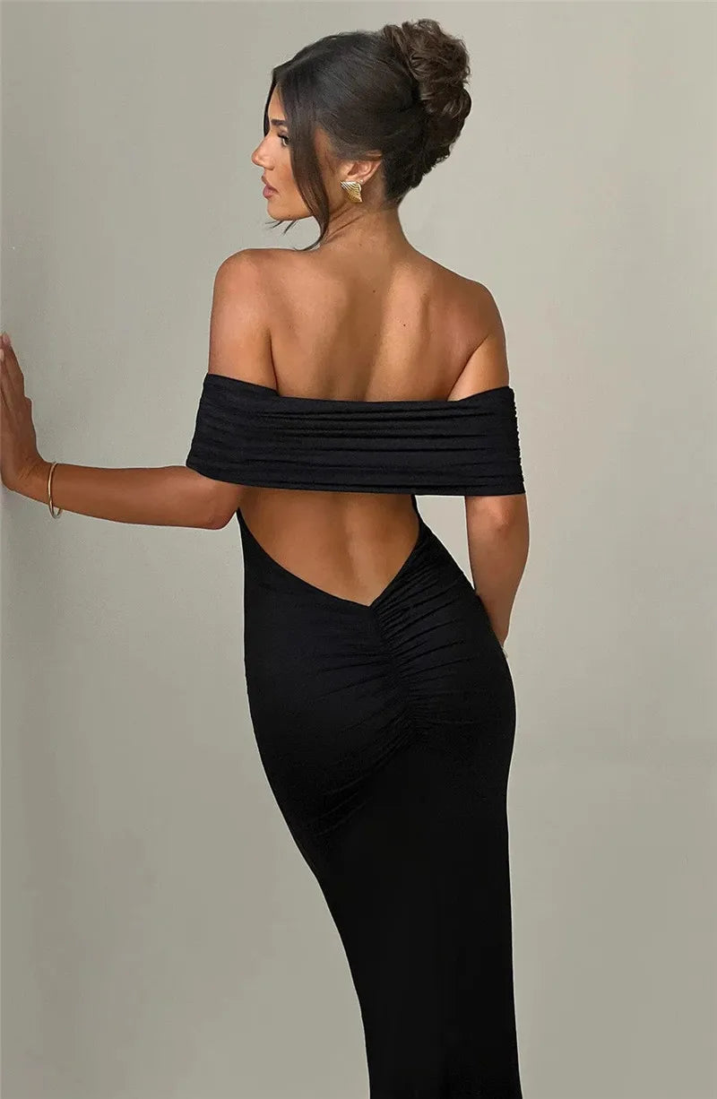 Robe longue sexy sans bretelles et dos nu, élégante