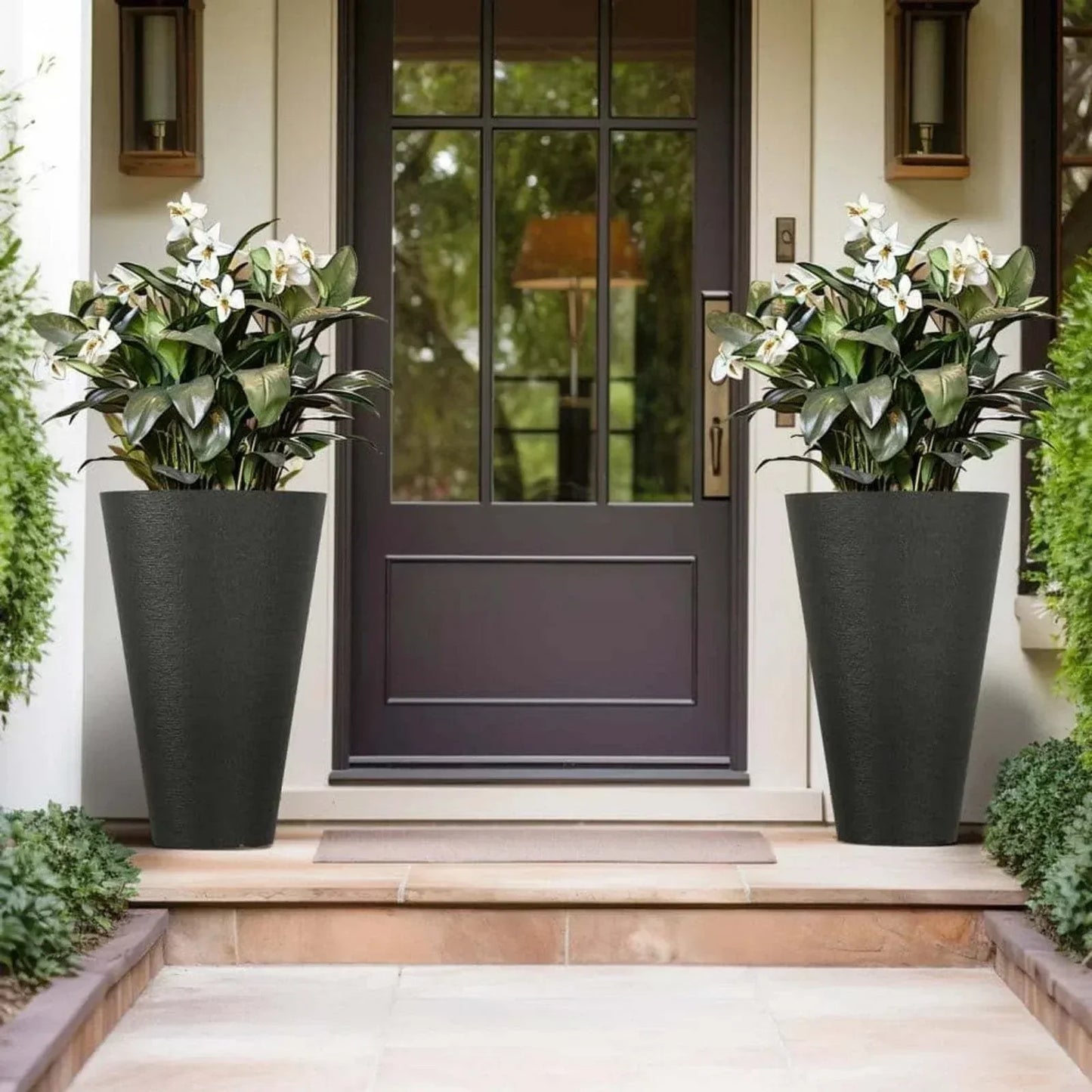Lg and Tall 29 in Round Charcoal Black Plastic Planter