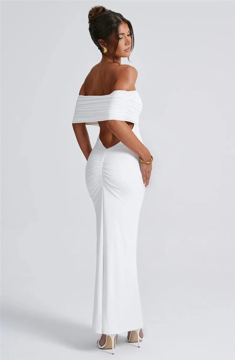 Robe longue sexy sans bretelles et dos nu, élégante