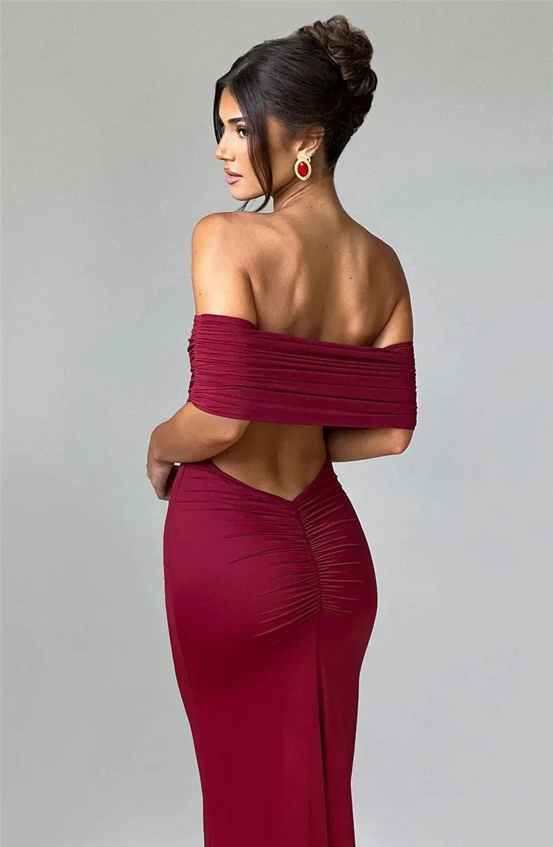Robe longue sexy sans bretelles et dos nu, élégante