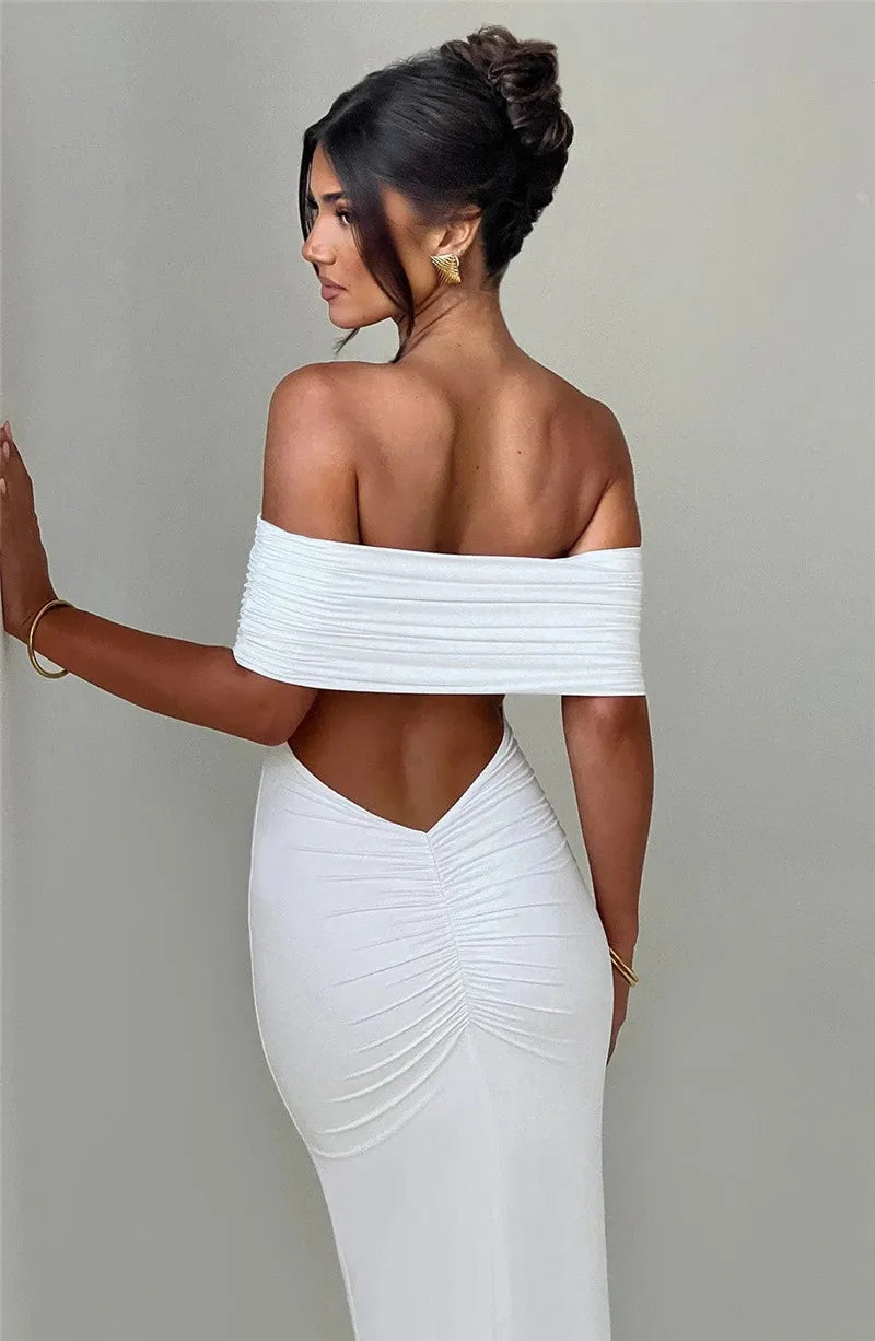 Robe longue sexy sans bretelles et dos nu, élégante