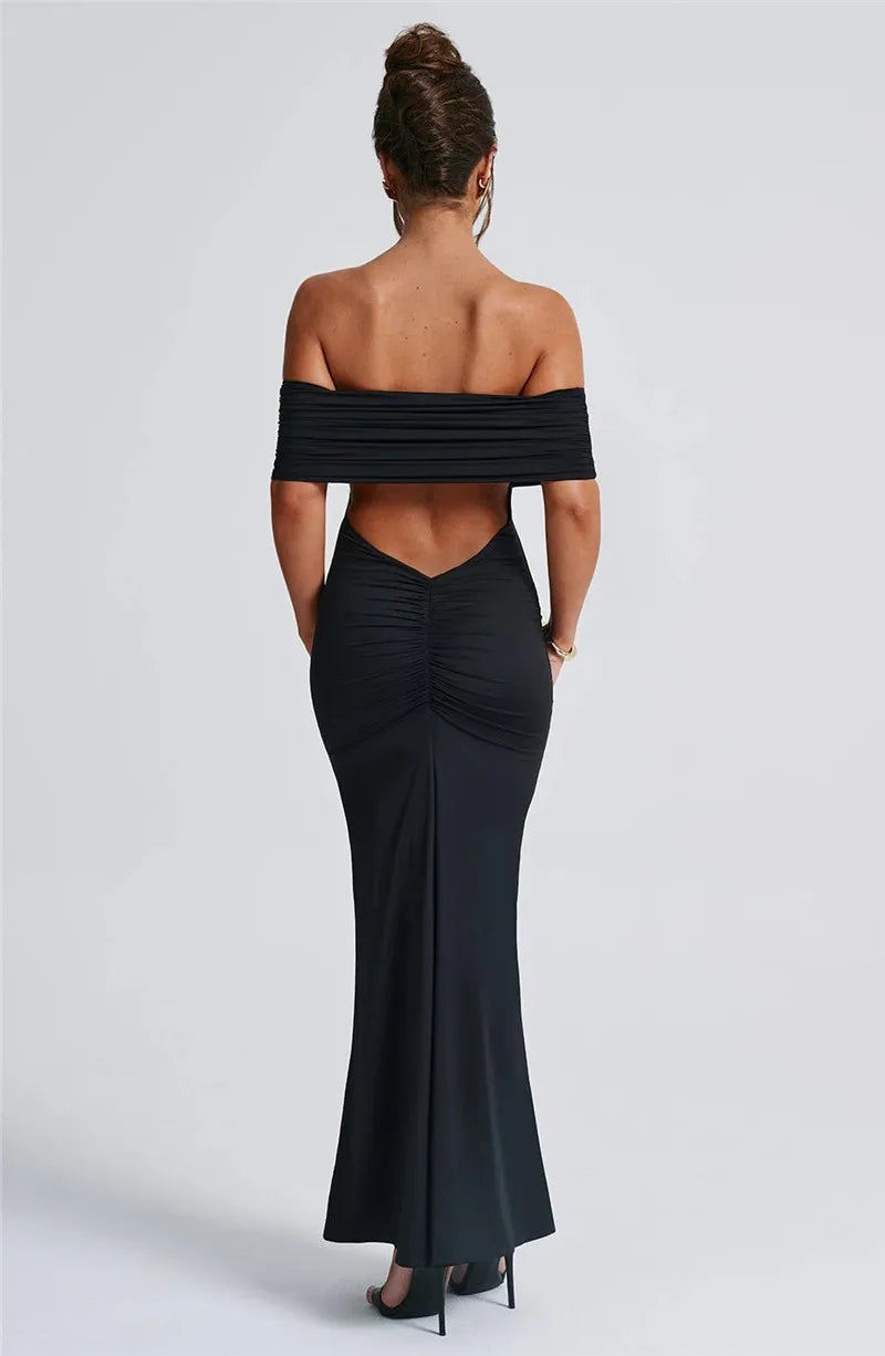 Robe longue sexy sans bretelles et dos nu, élégante