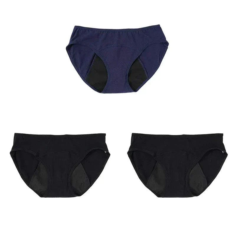 Period underwear set showing different color options Navy Blue, Black