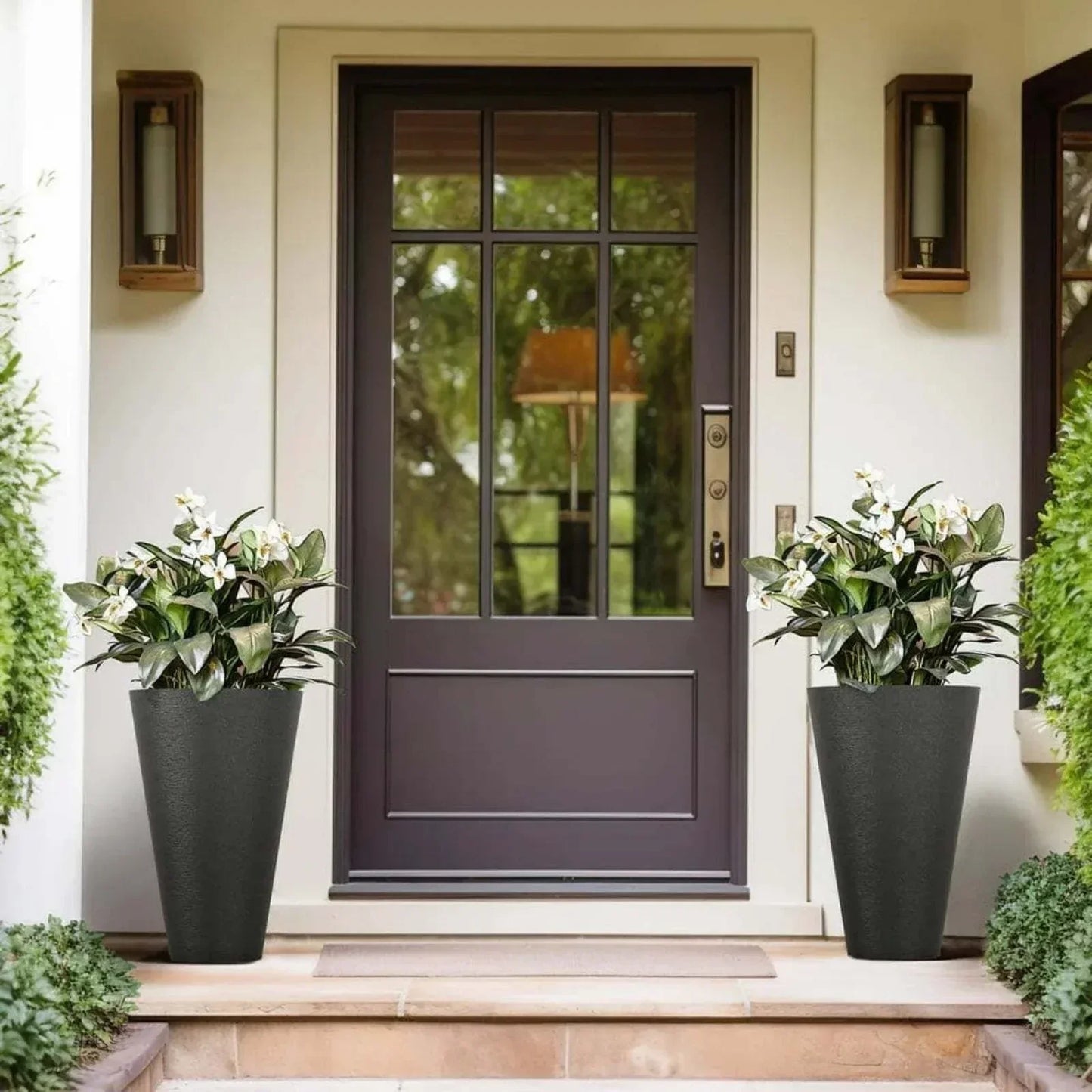 Lg and Tall 29 in Round Charcoal Black Plastic Planter